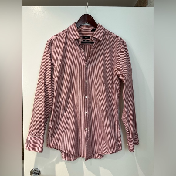 Hugo Boss Other - Hugo Boss red and salmon striped button up shirt in EUC